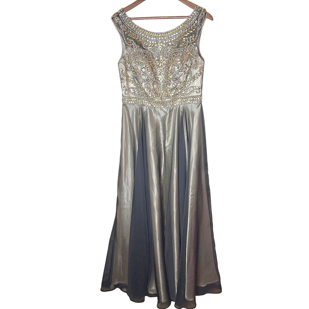 Amelia Couture Gold Black Beaded Embellished Formal Gown Prom Dress Womens 12